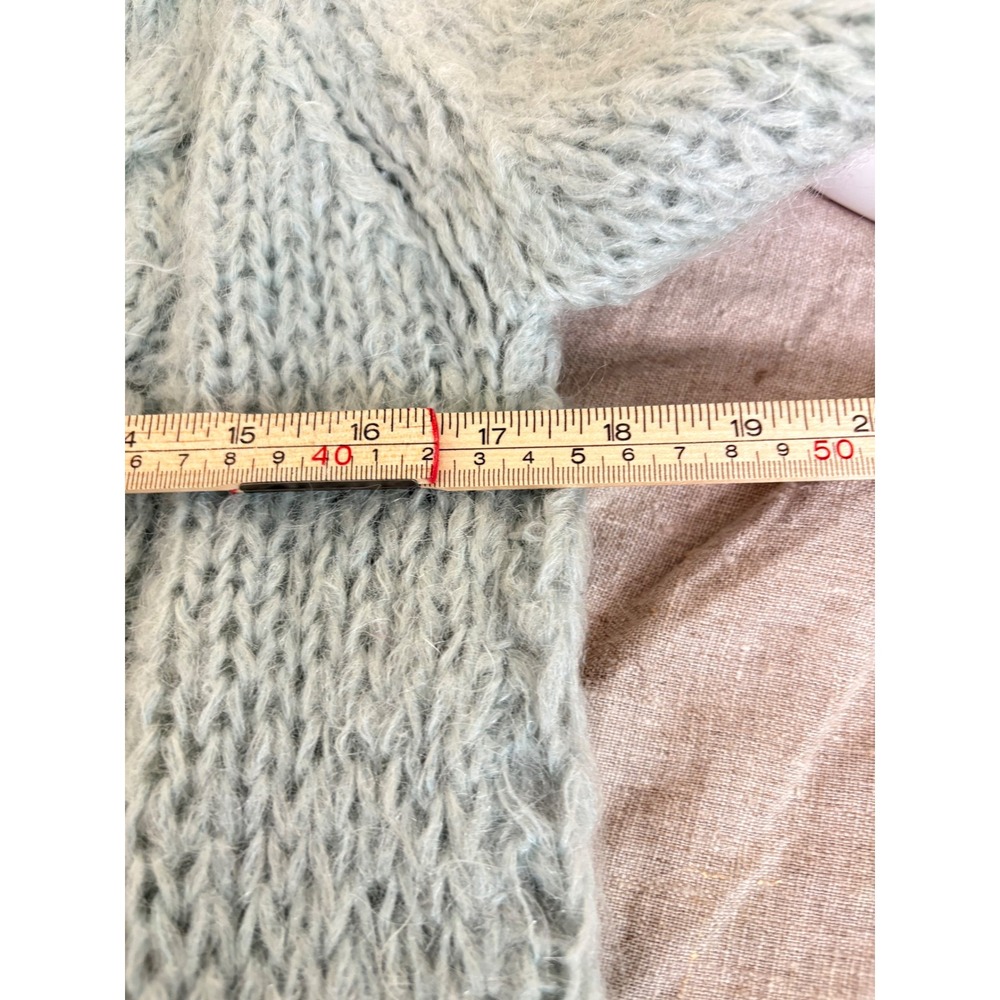 Pamella Hand Knit Mohair Blend Cable Knit V-Neck Sweater Sage Green Womens - Picture 10 of 12